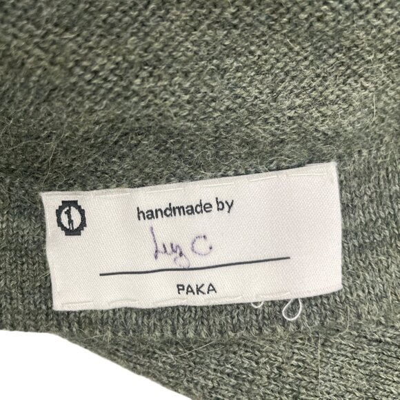 Green Hooded Knit Sweater Pullover Unisex Alpaca Blend Handmade Fair Trade - Picture 7 of 8